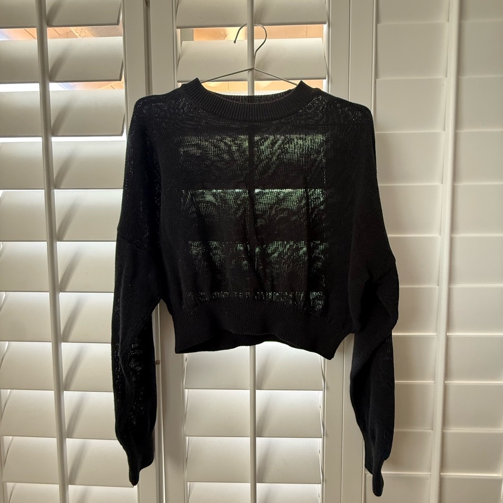 Madewell Black Sheer-Stitch Crewneck Sweater